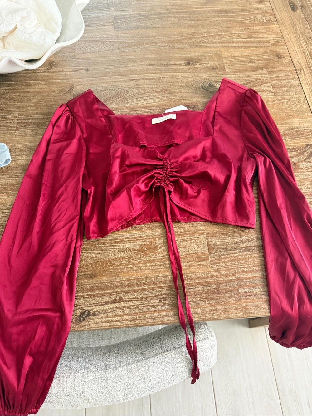 Women’s Satin Ruched Front Crop Top - Red